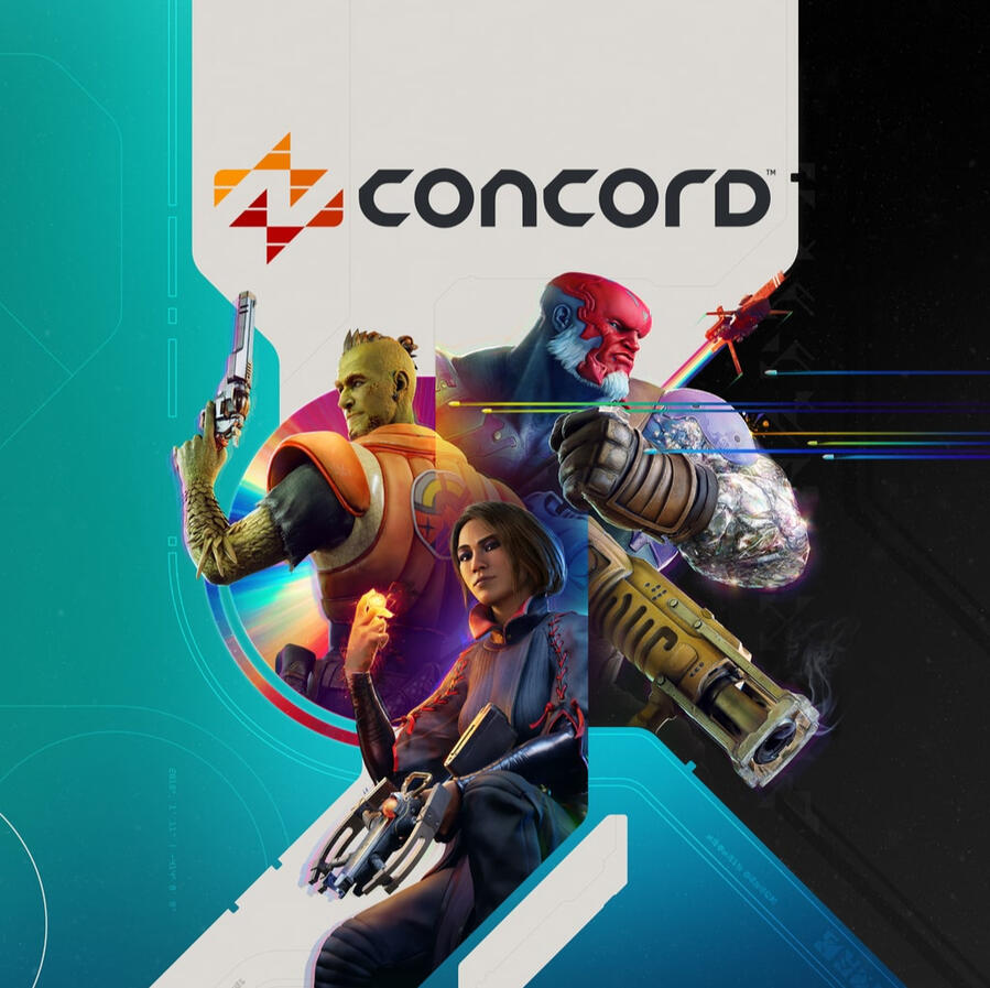 Cover image from the game "Concord," featuring playable characters Haymar, Lennox, and StarChild posing with their weapons