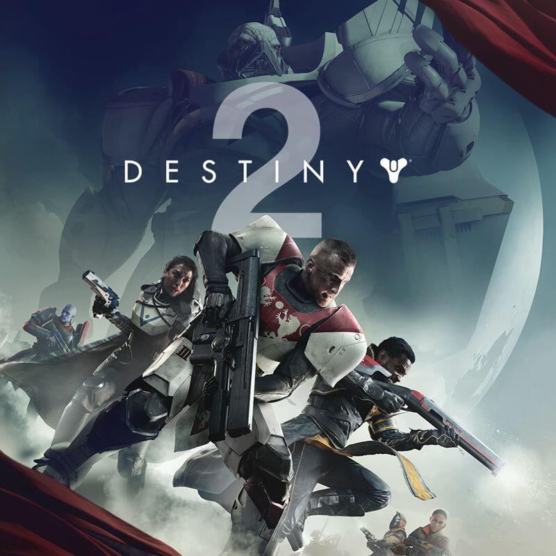Cover Image from Destiny 2, showing a warlock, titan, and hunter posing with weapons while antagonist Gaul poses in the background behind the logo.