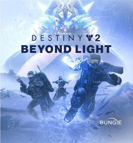 Cover image for Destiny 2: Beyond Light, showing a hunter, warlock, and titan moving through a snowscape, using statis abilities